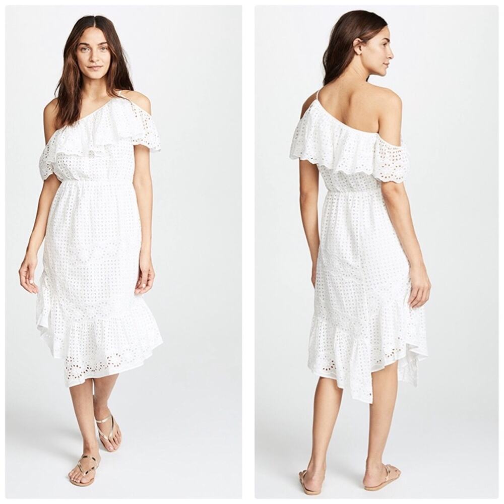 🆕 Joie Corynn Eyelet Porcelaine White Asymmetrical Midi Dress Size Large New